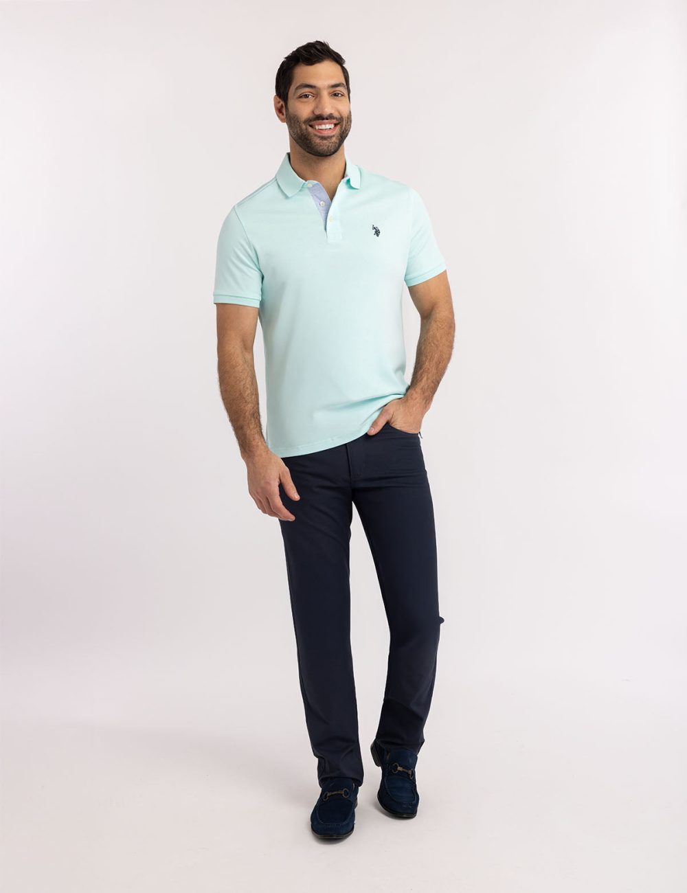 SOLID INTERLOCK POLO SHIRT WITH WOVEN TRIM - Image 7
