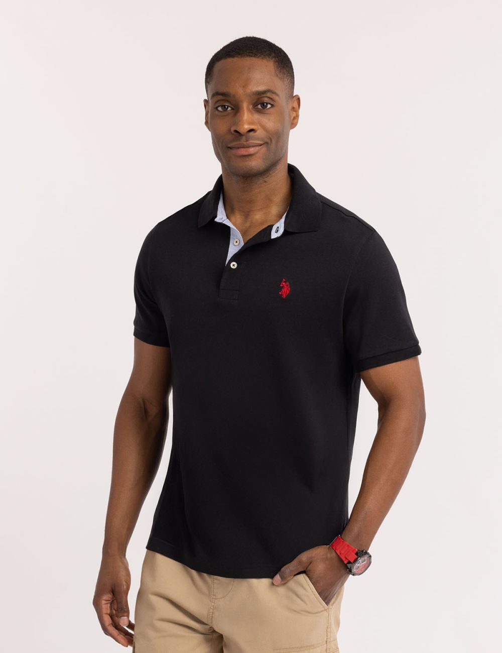 SOLID INTERLOCK POLO SHIRT WITH WOVEN TRIM - Image 9