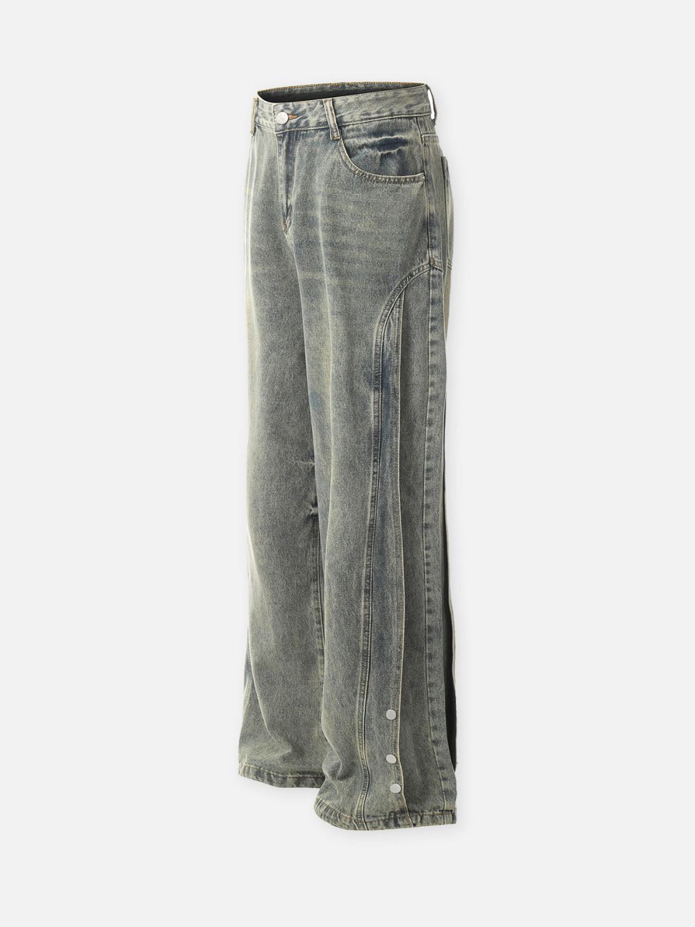 layered-patchwork button-front straight-leg retro jeans - Image 2