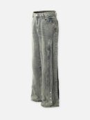 layered-patchwork button-front straight-leg retro jeans