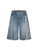 Unique Print Design Straight-Cut Mid-Split Jeans