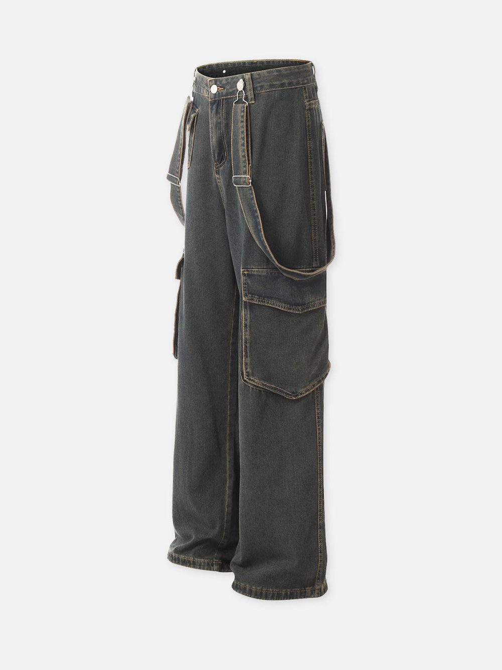 Detachable Strap Straight-Leg Cargo Loose-Fit Denim Jeans - Image 4