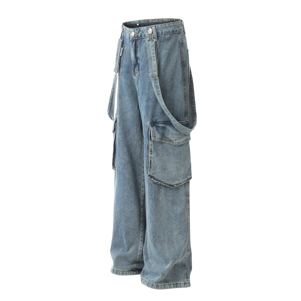 Detachable Strap Straight-Leg Cargo Loose-Fit Denim Jeans - Image 3