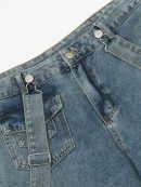 Detachable Strap Straight-Leg Cargo Loose-Fit Denim Jeans