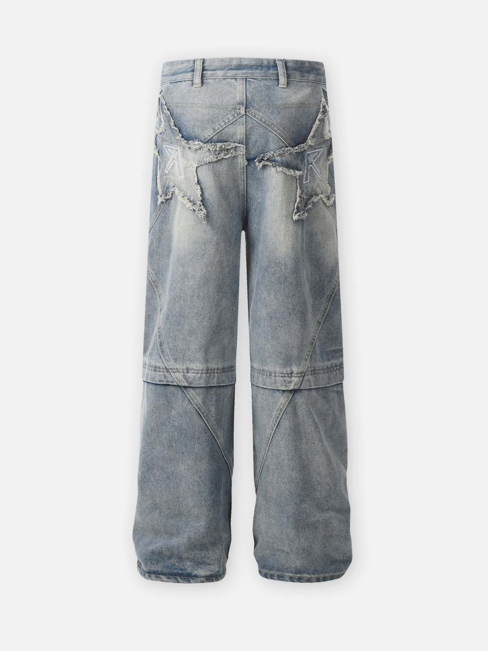 Retro Star Embroidery Washed Straight Jeans - Image 4