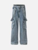 Detachable Strap Straight-Leg Cargo Loose-Fit Denim Jeans