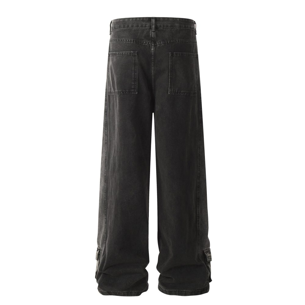 Multi-Pocket Design Washed Workwear Straight Jeans - Image 3