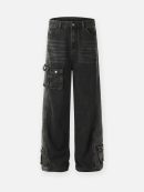 Multi-Pocket Design Washed Workwear Straight Jeans
