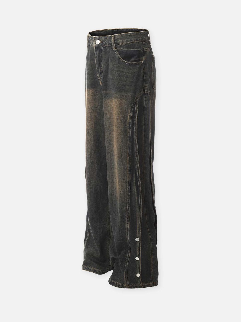 layered-patchwork button-front straight-leg retro jeans - Image 5