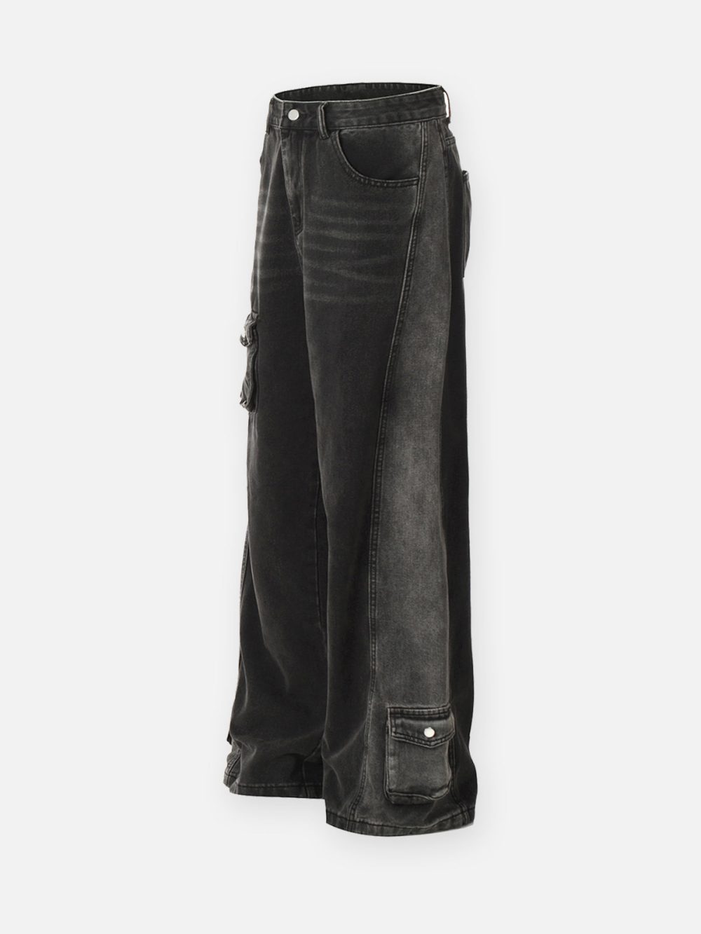 Multi-Pocket Design Washed Workwear Straight Jeans - Image 2