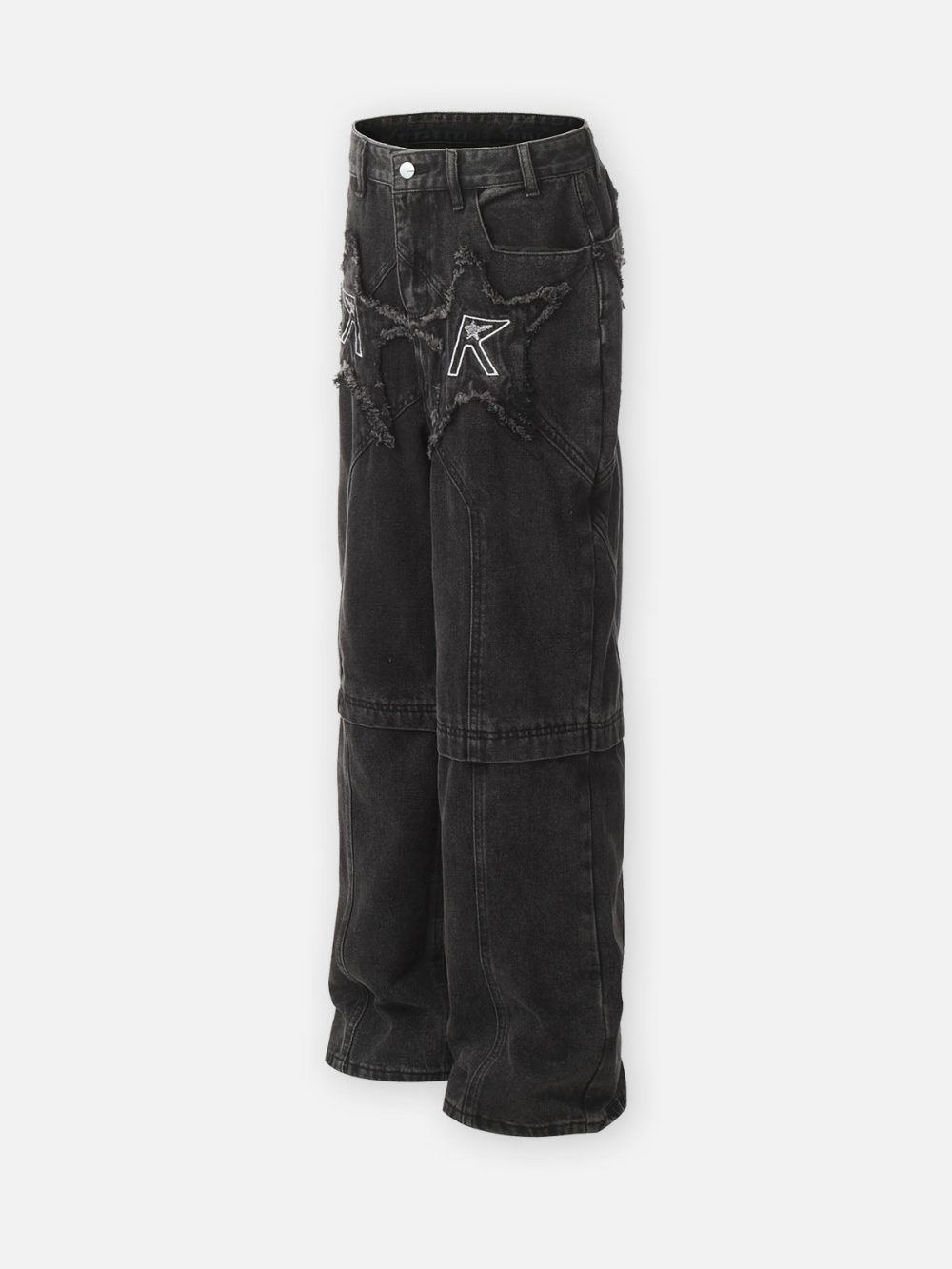 Retro Star Embroidery Washed Straight Jeans - Image 5