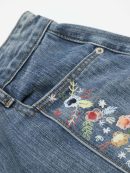 Unique Print Design Straight-Cut Mid-Split Jeans