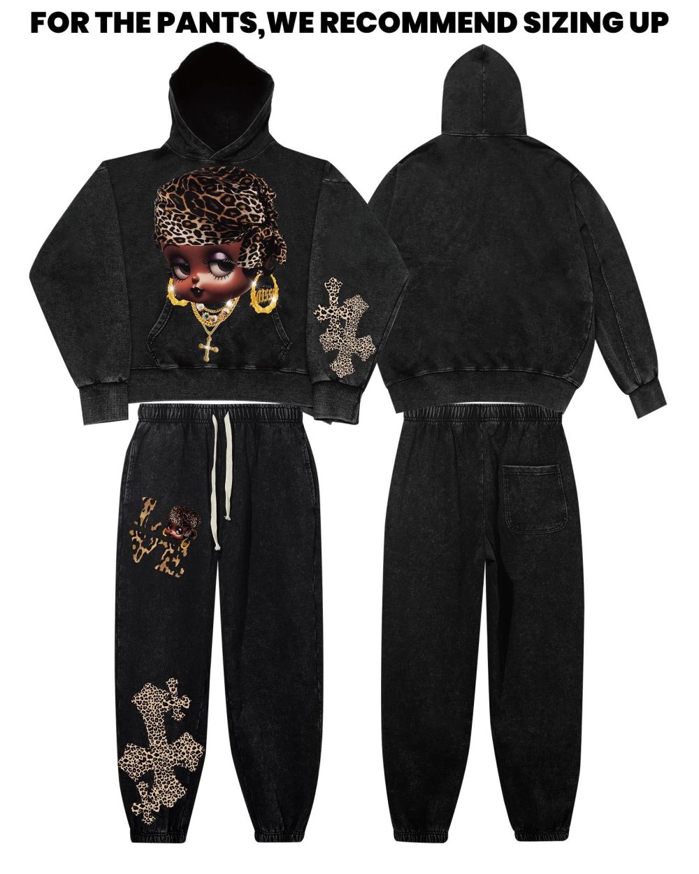Cartoon girl Print with Leopard Cross Pants (370g) - Image 2