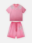 Silver Skull Claw Print Pink Gradient Shorts