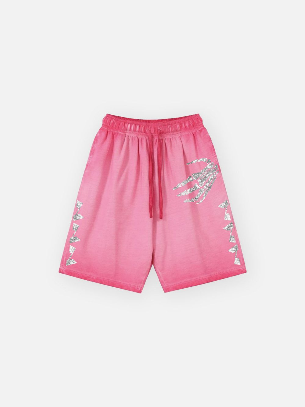 Silver Skull Claw Print Pink Gradient Shorts