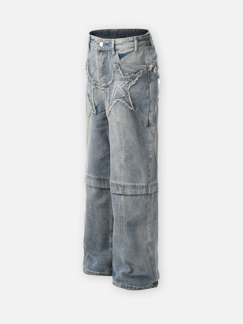 Retro Star Embroidery Washed Straight Jeans - Image 3