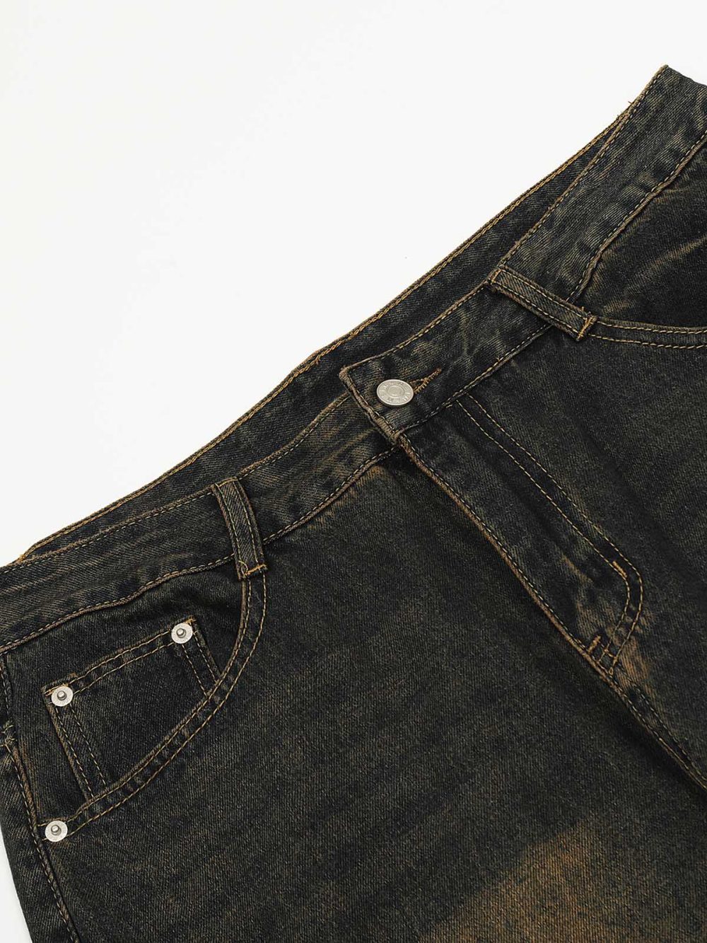layered-patchwork button-front straight-leg retro jeans - Image 7
