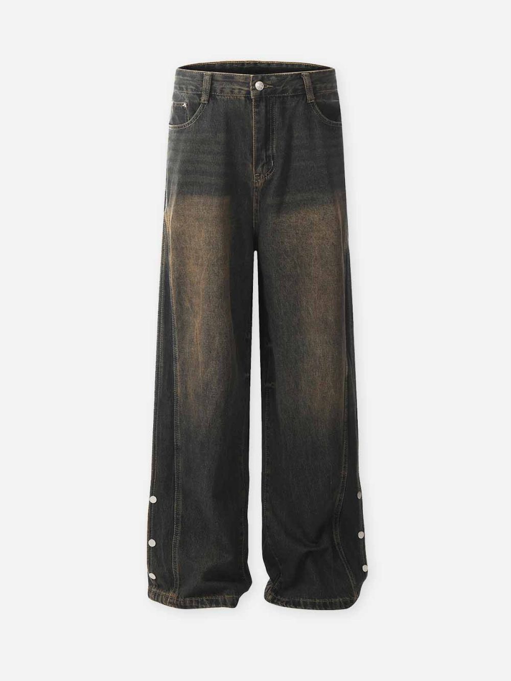 layered-patchwork button-front straight-leg retro jeans - Image 4
