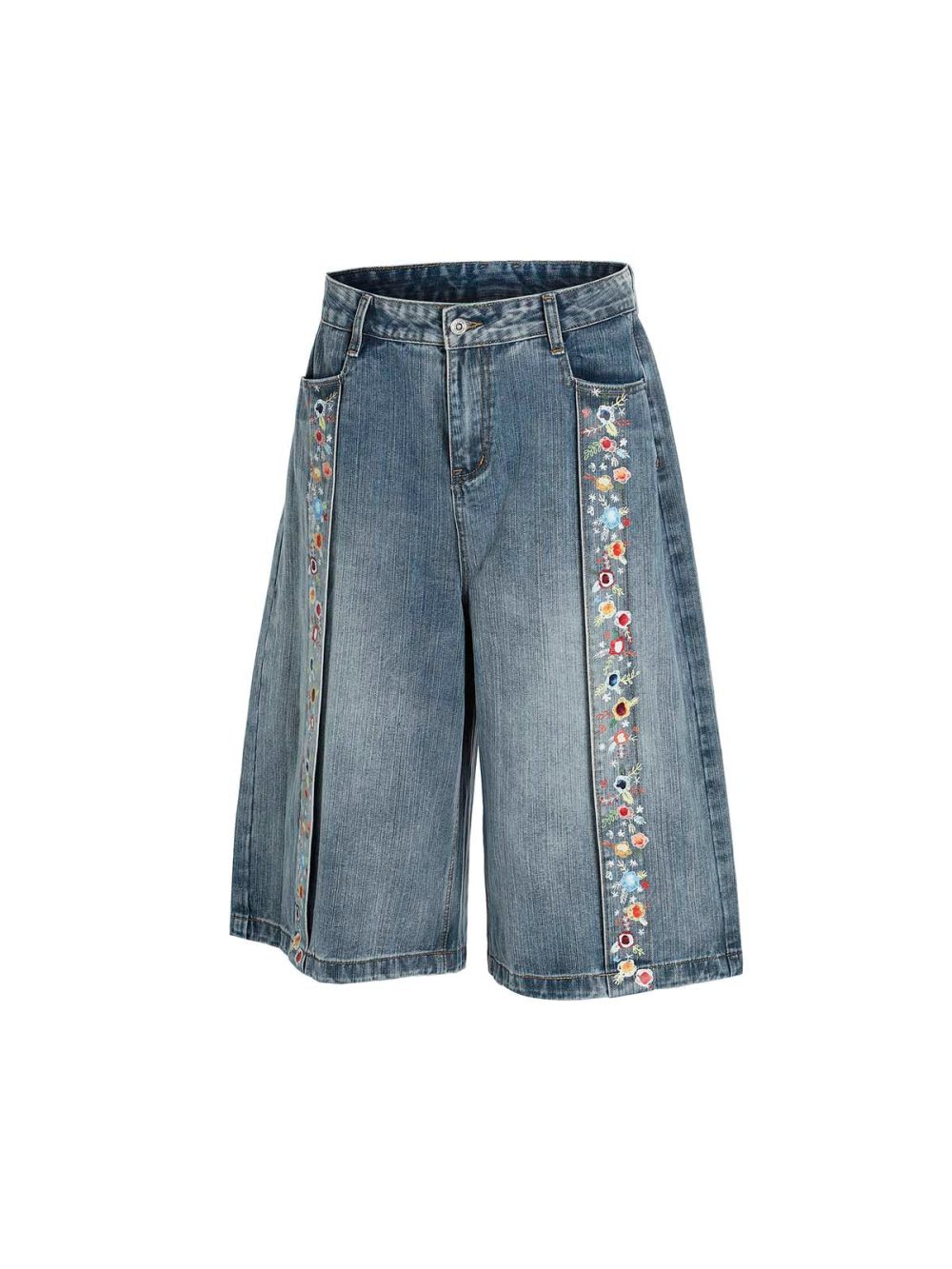 Unique Print Design Straight-Cut Mid-Split Jeans - Image 2