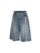Unique Print Design Straight-Cut Mid-Split Jeans