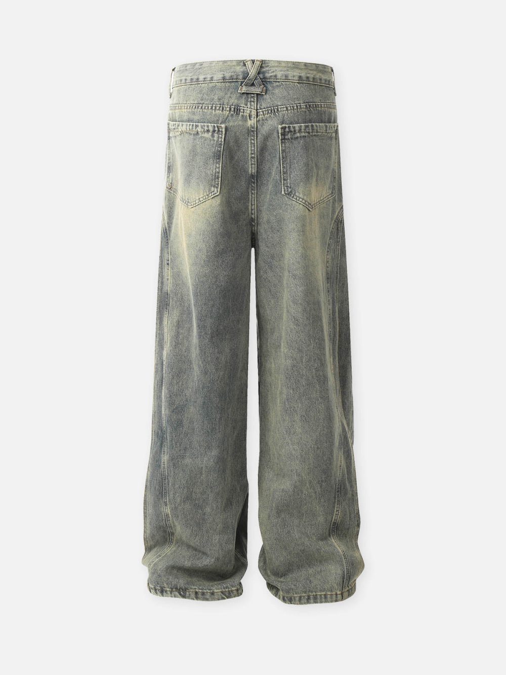 layered-patchwork button-front straight-leg retro jeans - Image 3