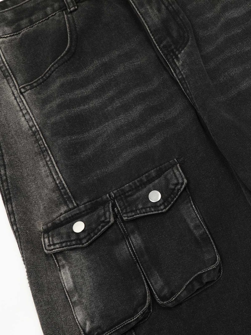 Multi-Pocket Design Washed Workwear Straight Jeans - Image 7