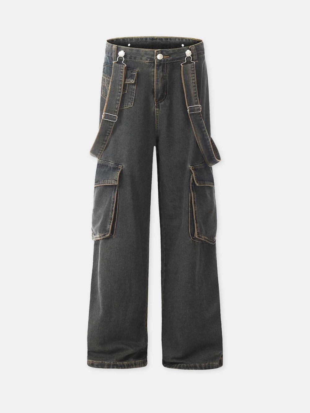 Detachable Strap Straight-Leg Cargo Loose-Fit Denim Jeans - Image 2