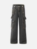 Detachable Strap Straight-Leg Cargo Loose-Fit Denim Jeans