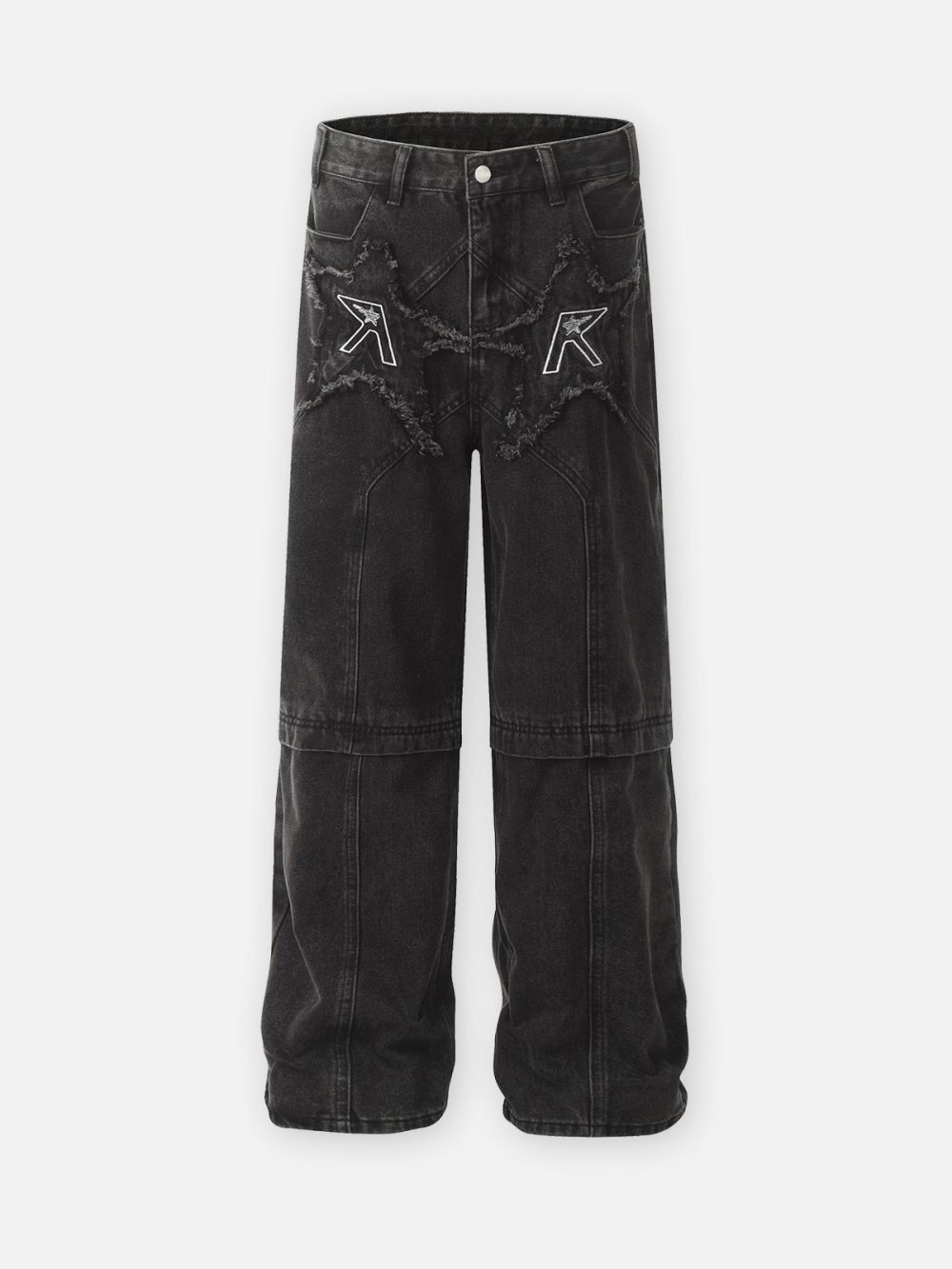Retro Star Embroidery Washed Straight Jeans - Image 2