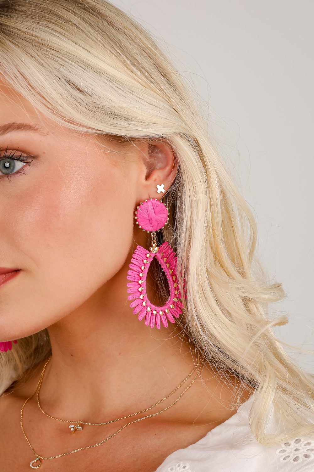Bianca Pink Straw Statement Earrings - Image 4