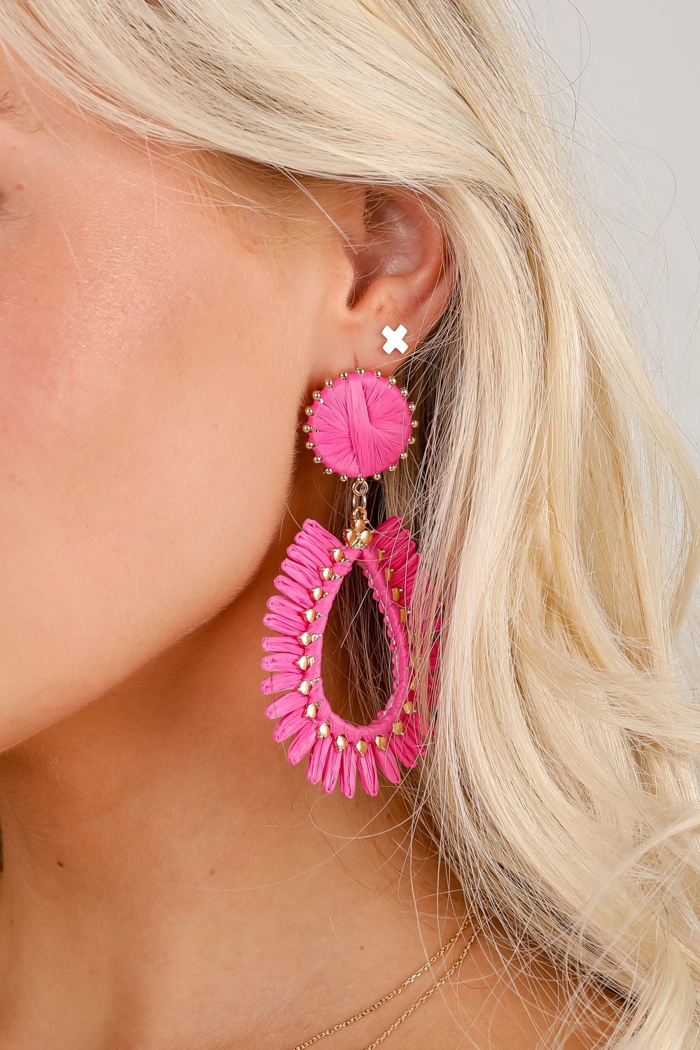 Bianca Pink Straw Statement Earrings - Image 2