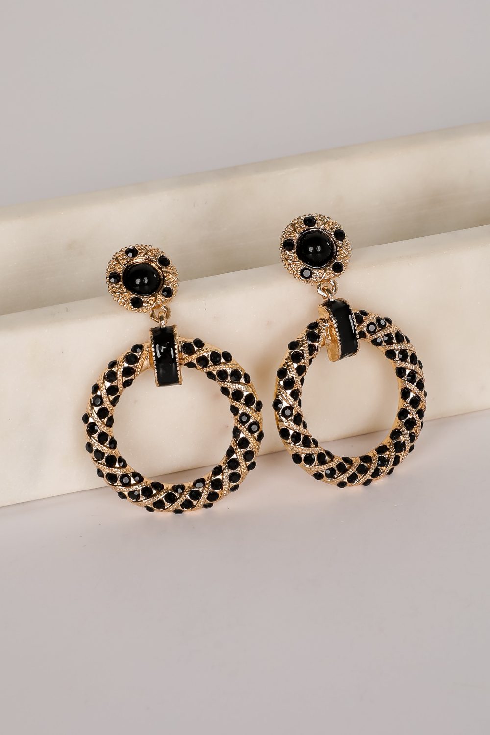 Carmen Black Circle Drop Earrings - Image 3