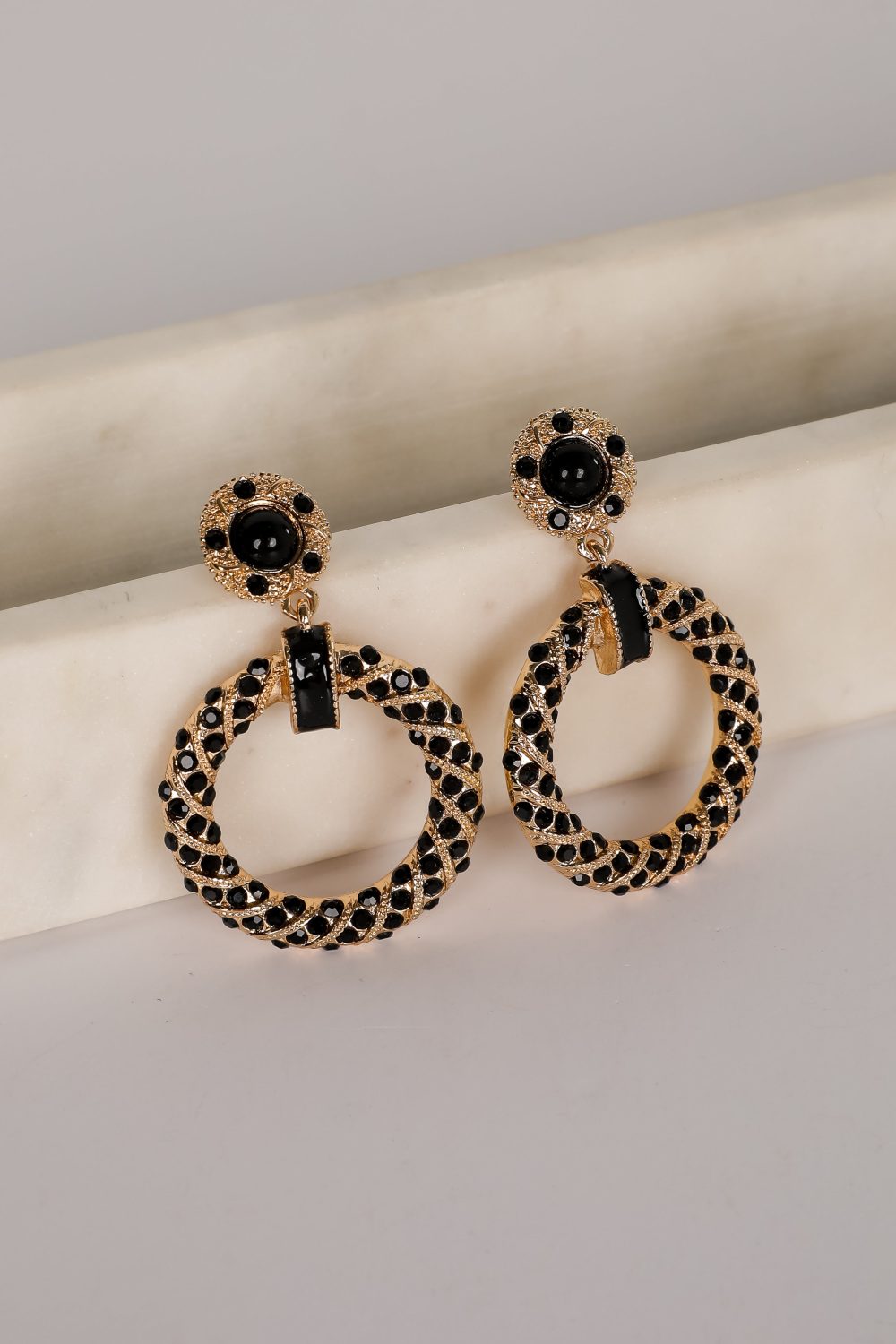 Carmen Black Circle Drop Earrings - Image 4