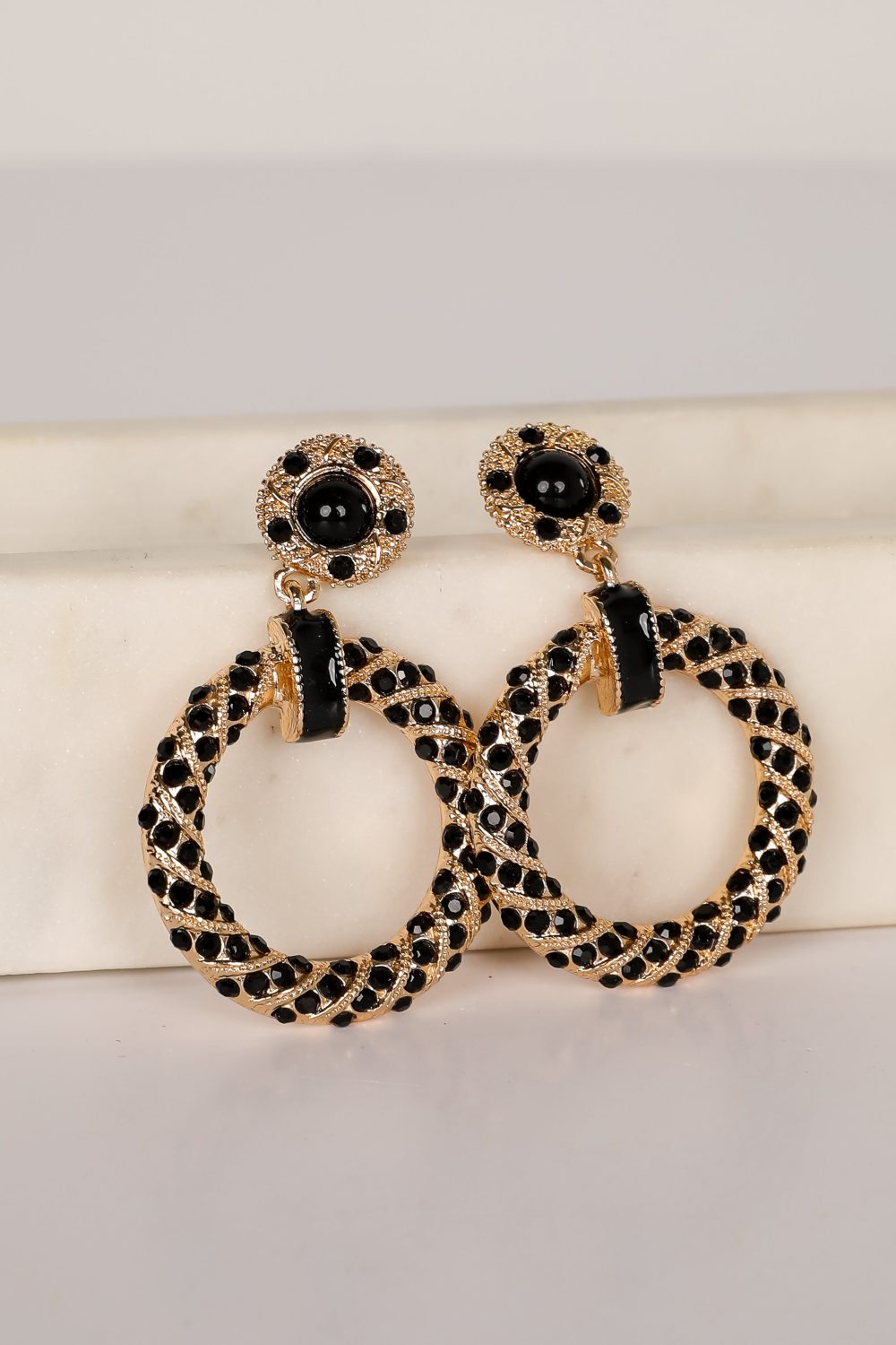 Carmen Black Circle Drop Earrings - Image 2