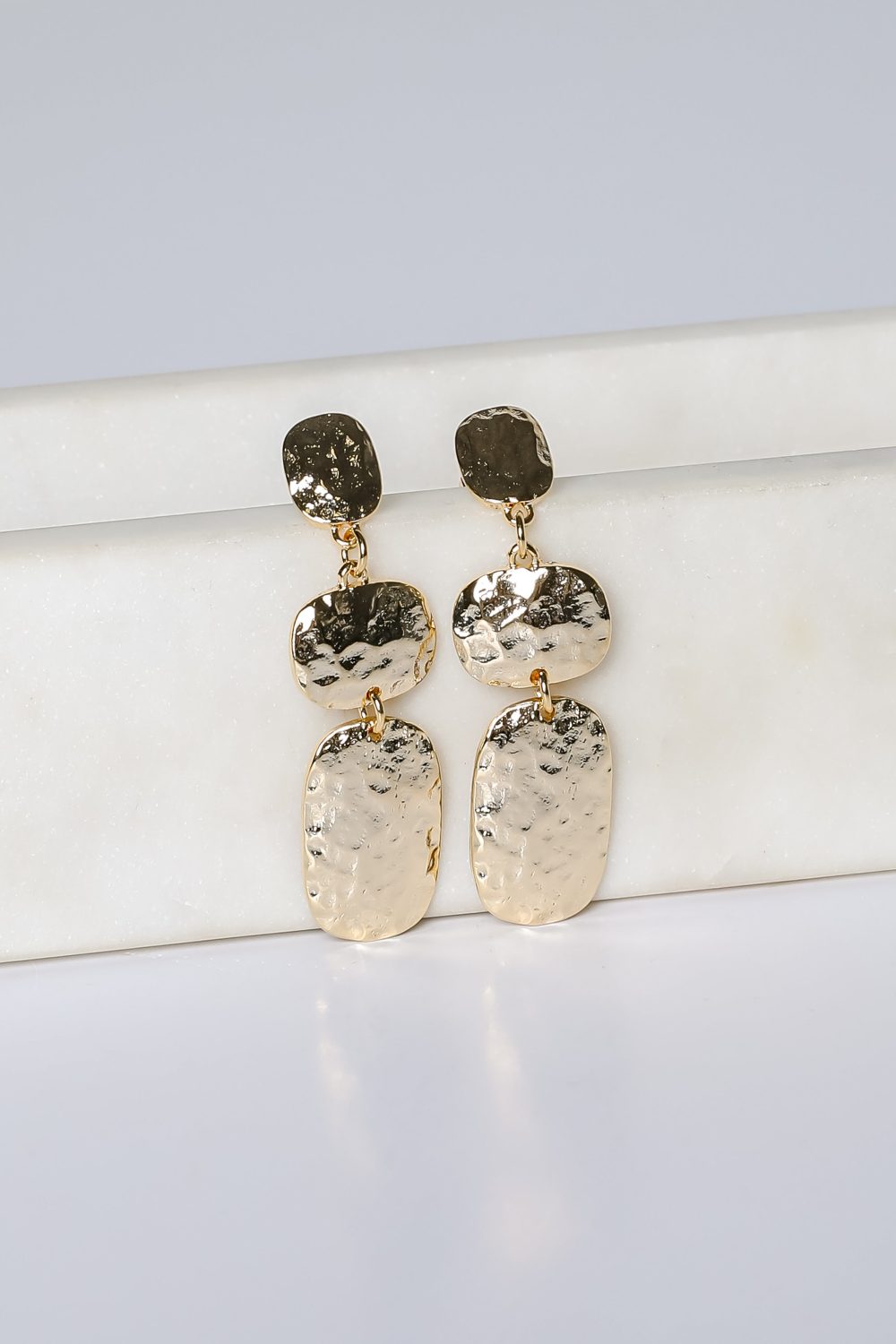 Caroline Gold Hammered Drop Earrings - Image 3