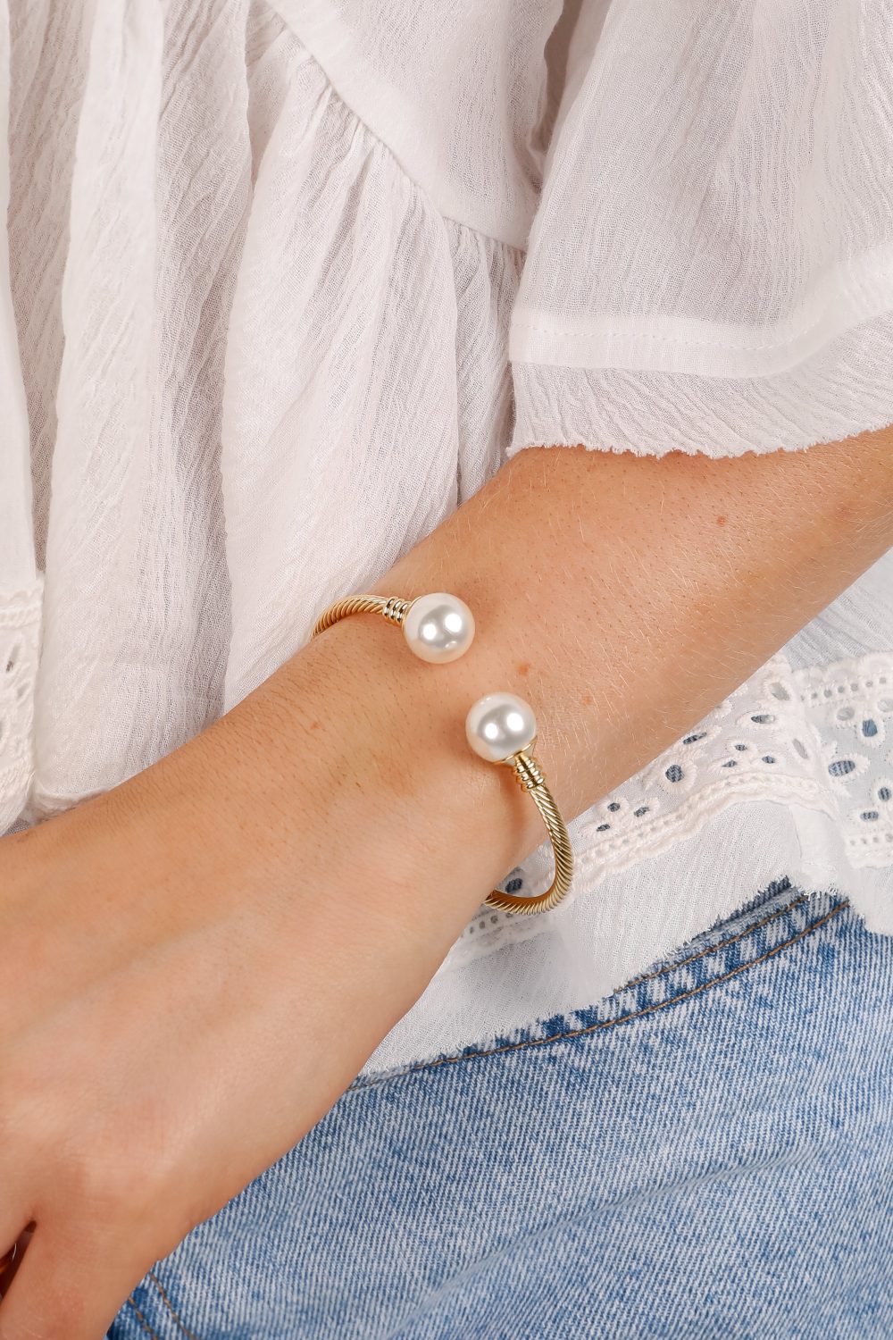 Serena Gold Pearl Cuff Bracelet - Image 4