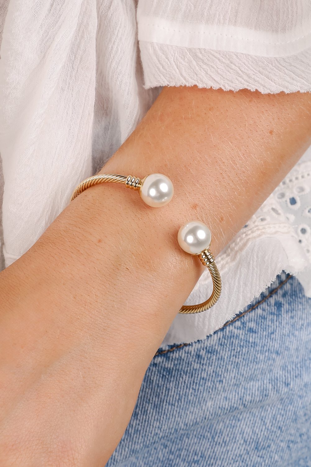Serena Gold Pearl Cuff Bracelet - Image 2