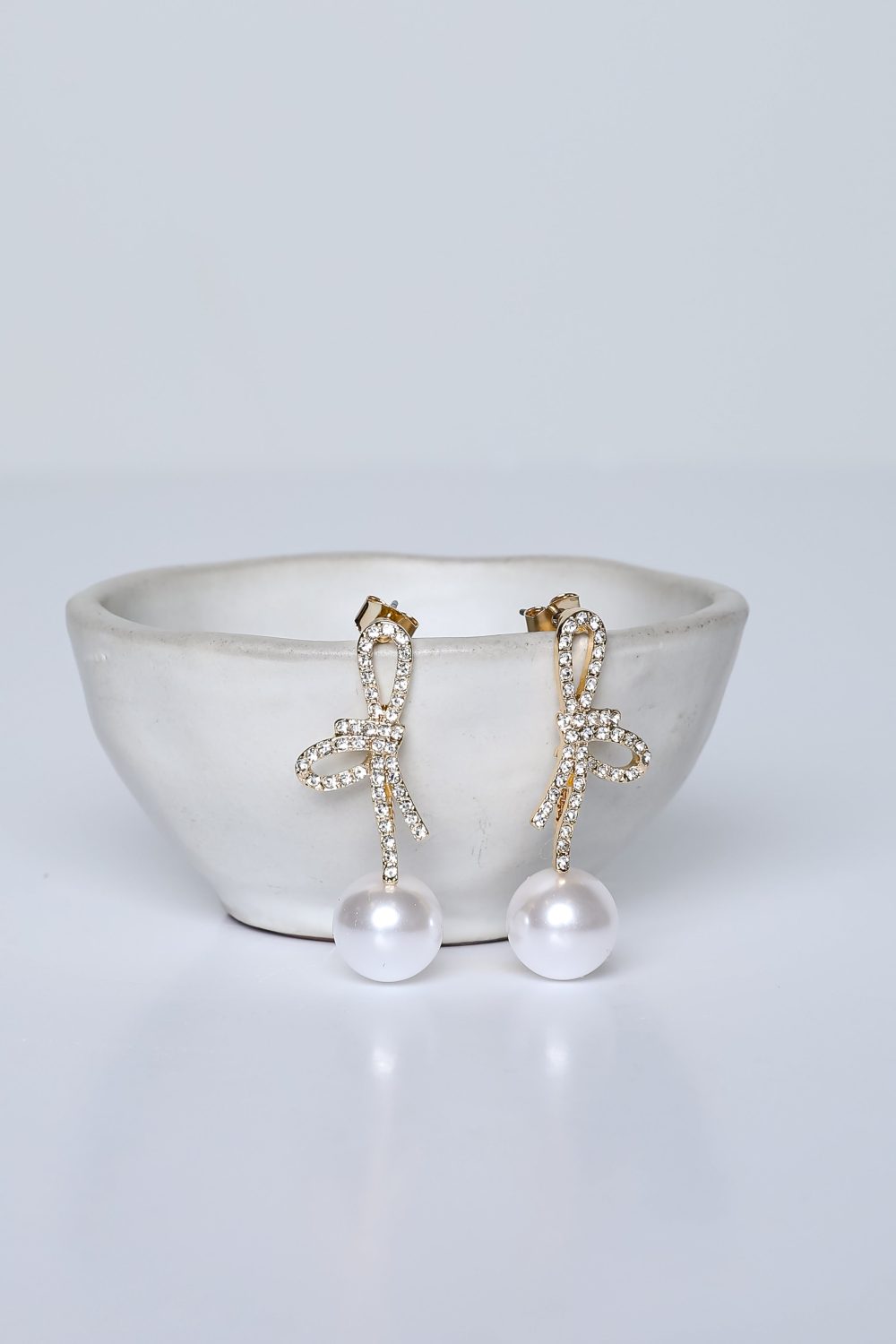 Addy Gold Rhinestone Pearl Drop Earrings - Image 3