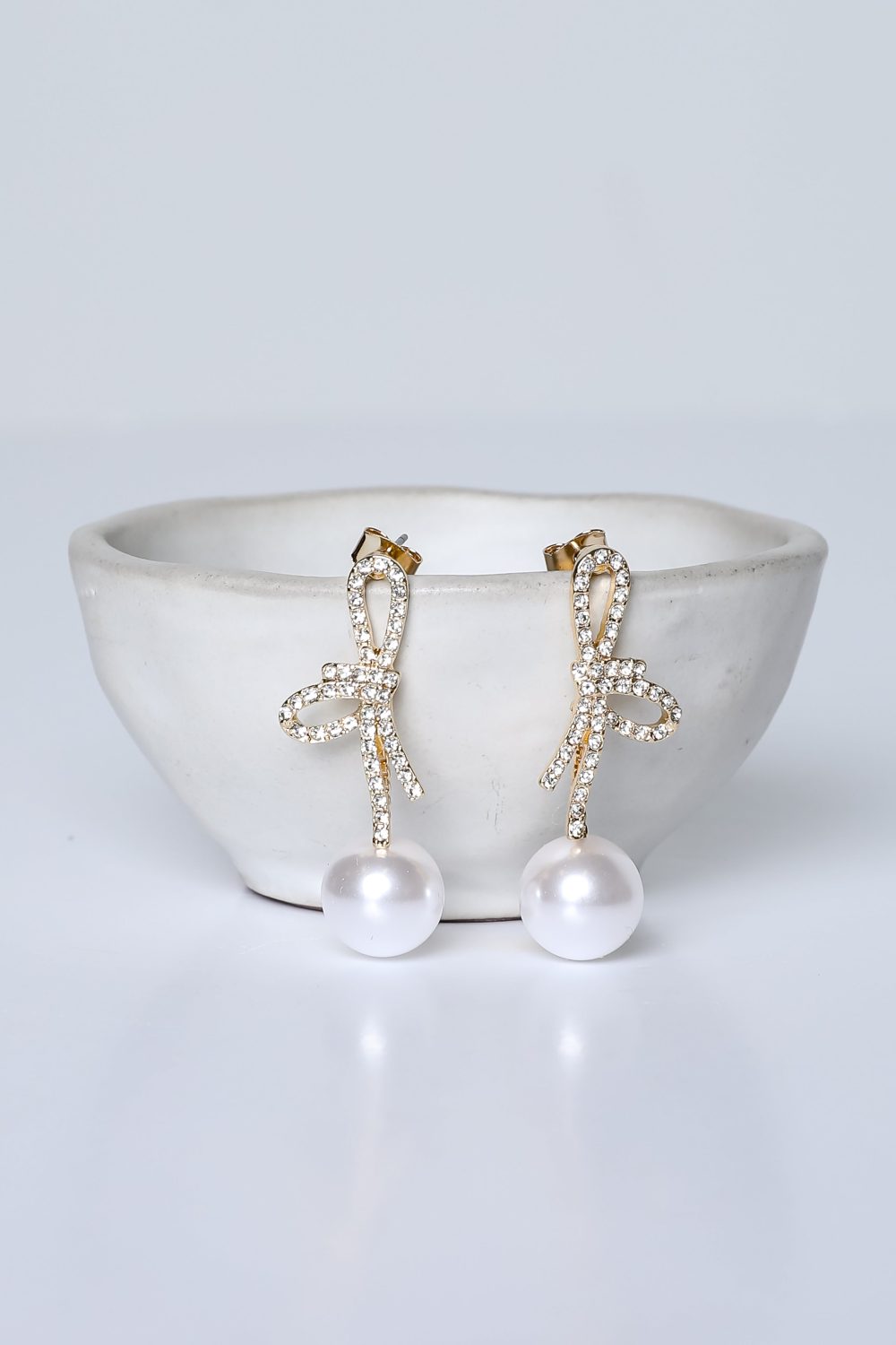 Addy Gold Rhinestone Pearl Drop Earrings - Image 2