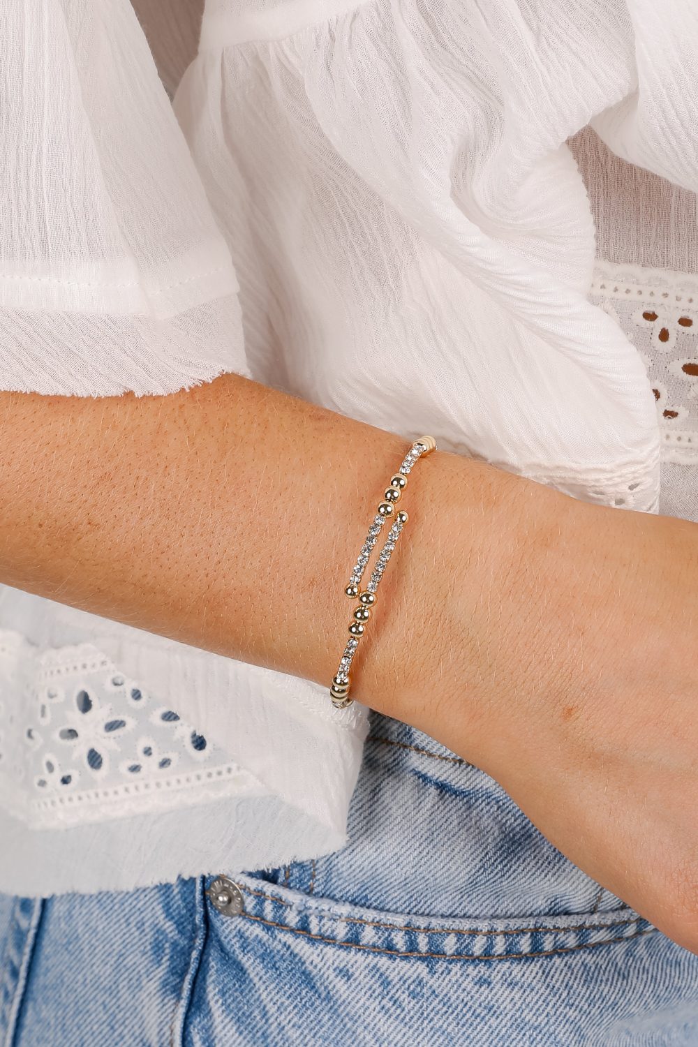 Joanna Gold Beaded Rhinestone Cuff Bracelet - Image 4