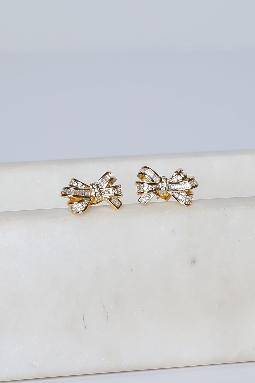 Maya Gold Rhinestone Bow Earrings - Image 3