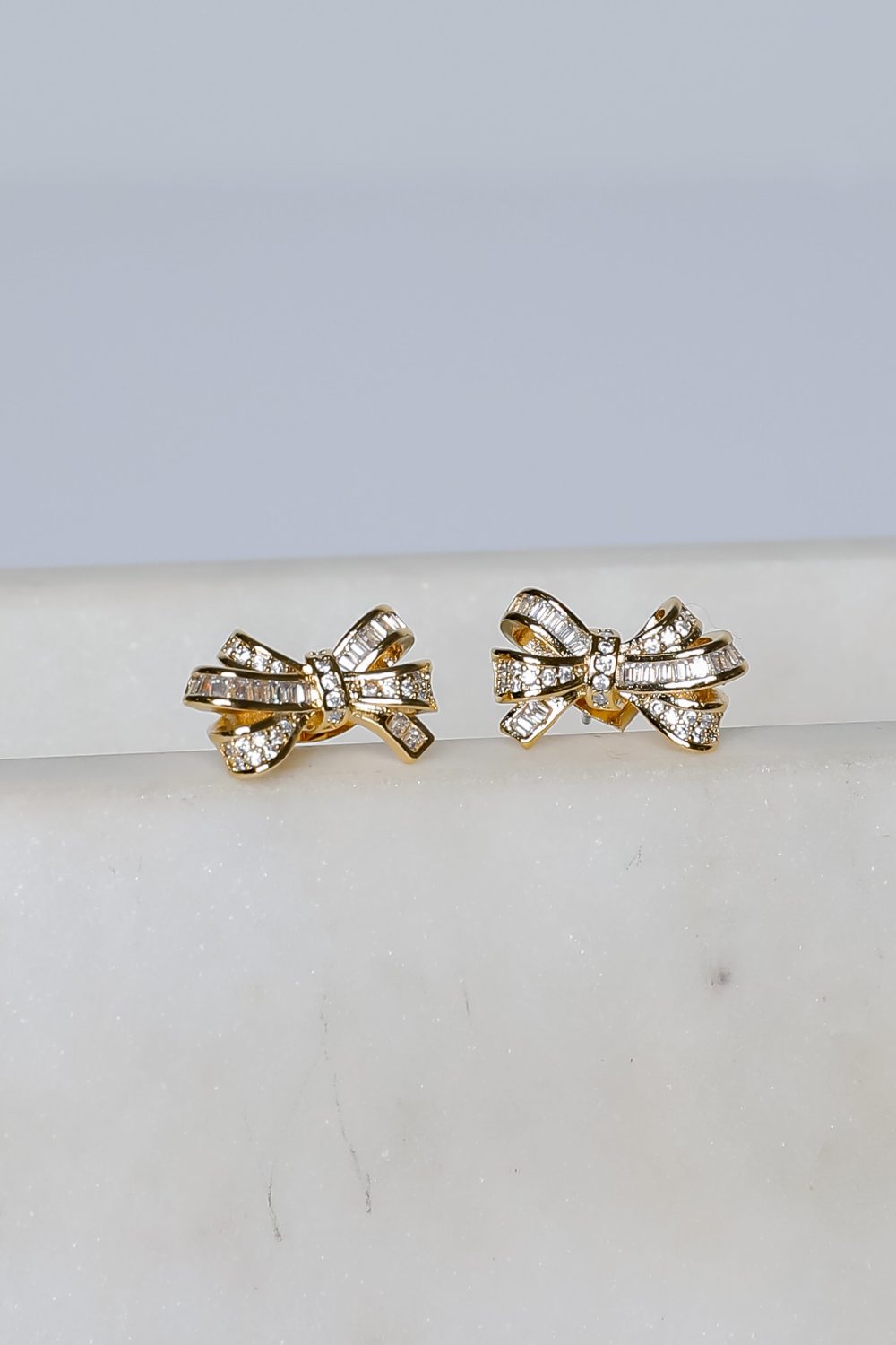 Maya Gold Rhinestone Bow Earrings - Image 2