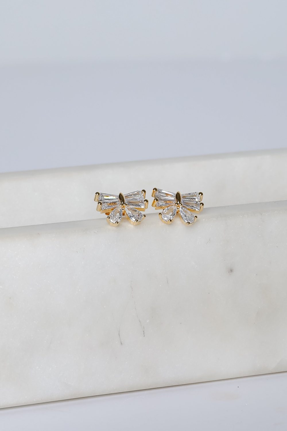 Madison Gold Rhinestone Bow Earrings - Image 3