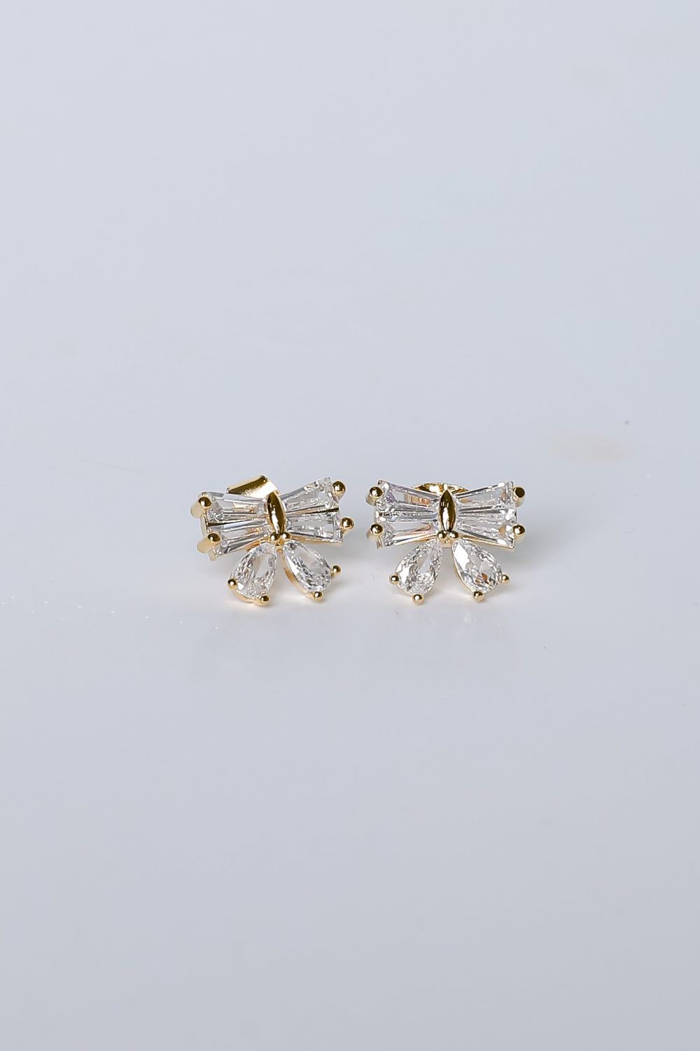 Madison Gold Rhinestone Bow Earrings - Image 2