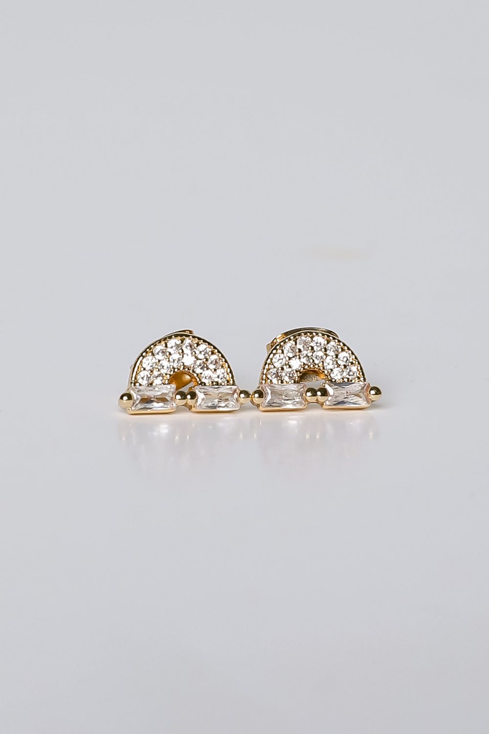 Ivy Gold Rhinestone Rainbow Stud Earrings - Image 3