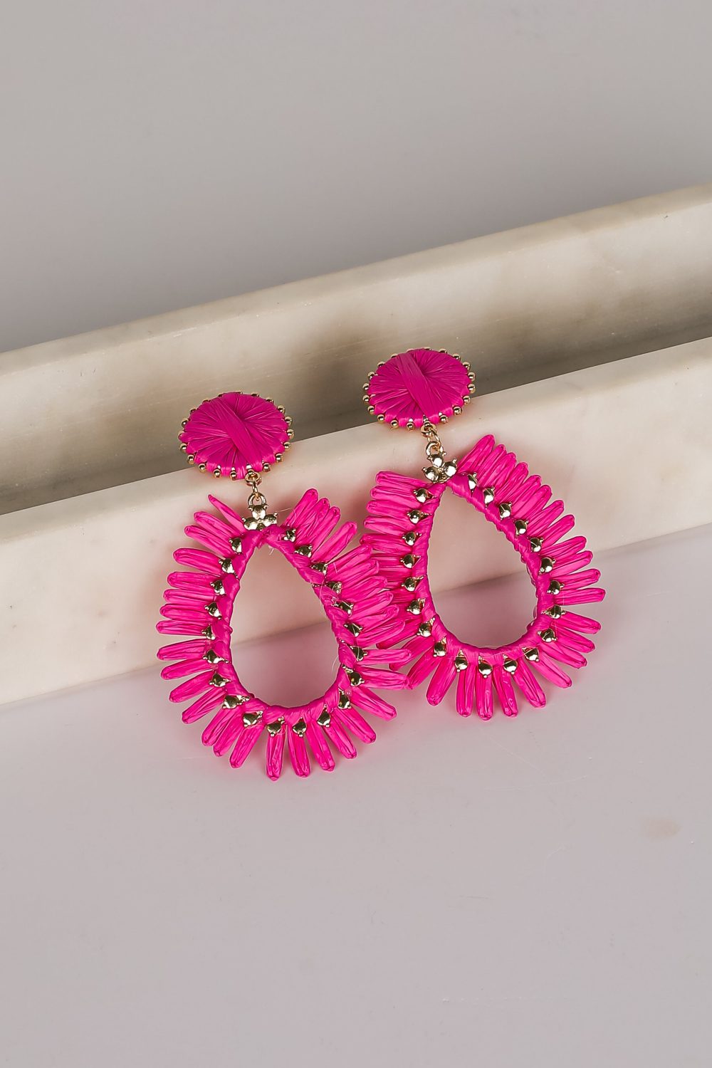 Bianca Pink Straw Statement Earrings - Image 5