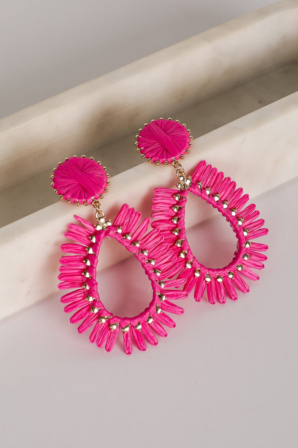 Bianca Pink Straw Statement Earrings - Image 3