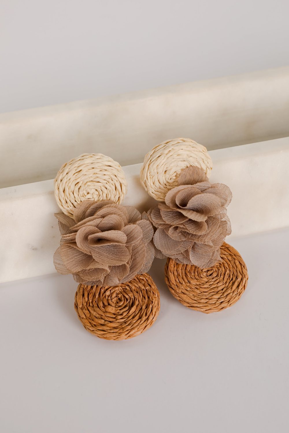 Scarlett Taupe Straw Statement Drop Earrings - Image 3