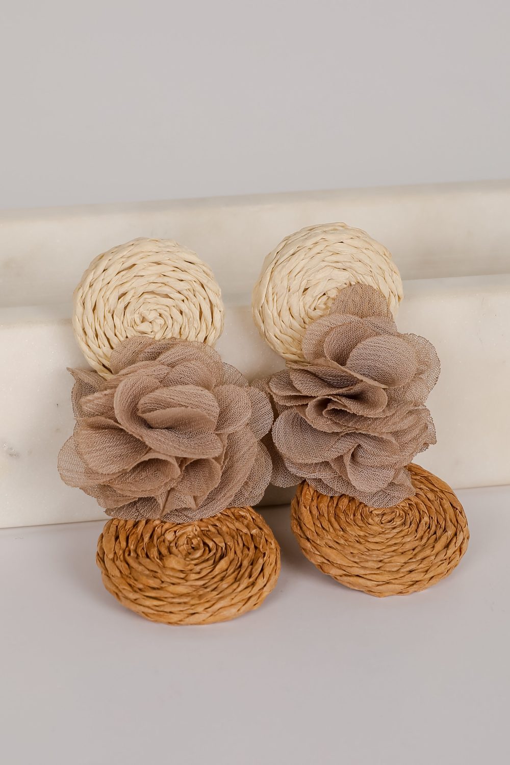 Scarlett Taupe Straw Statement Drop Earrings - Image 6