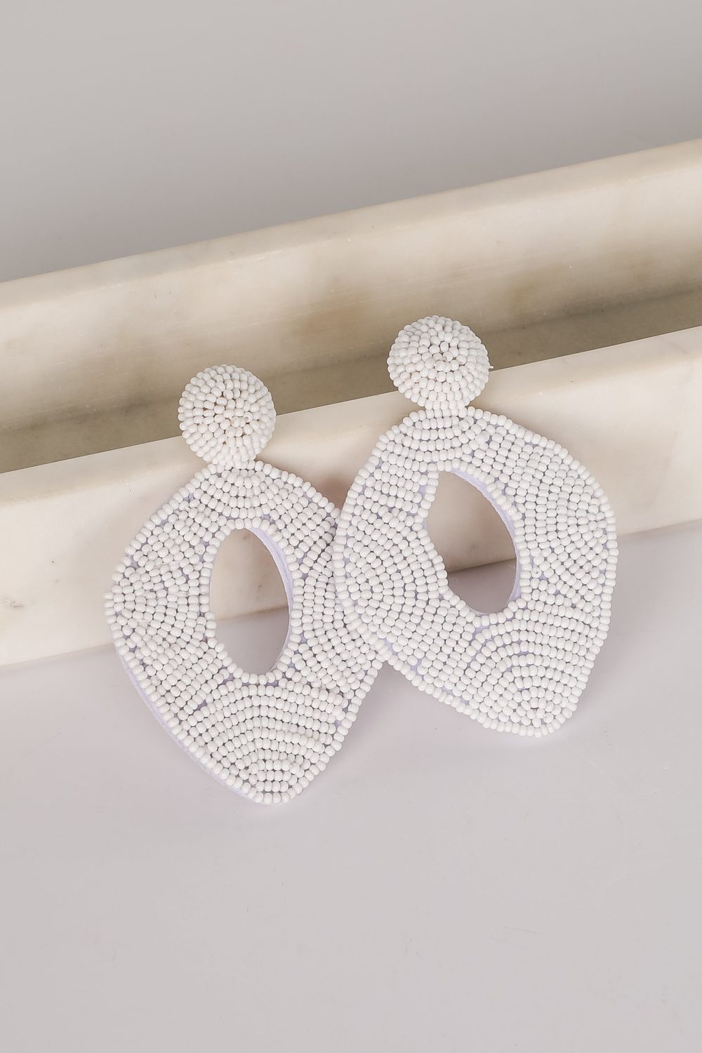 Jackie White Beaded Statement Earrings - Image 5